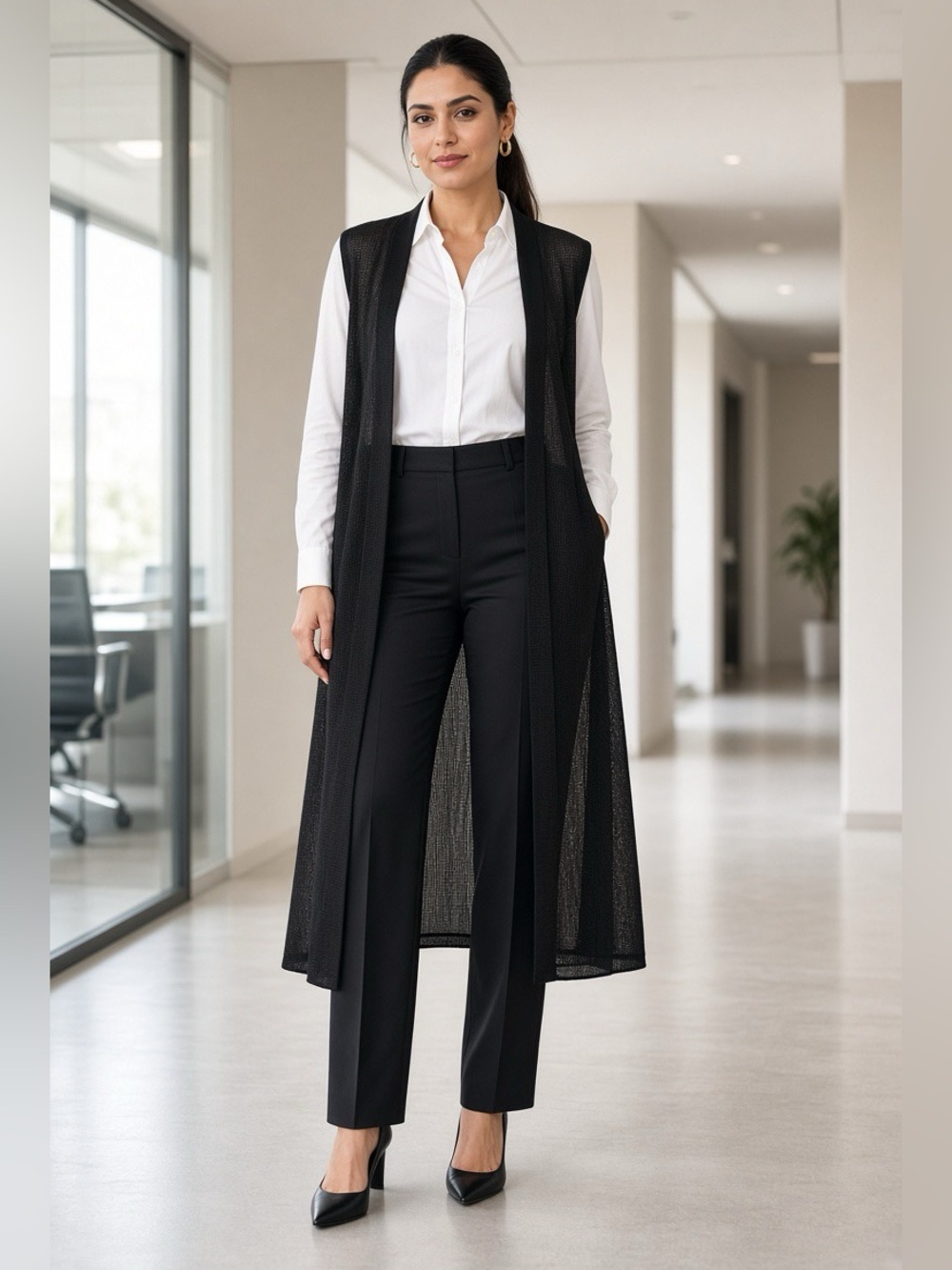 White House Black Market Black Long Sleeveless Duster Cape